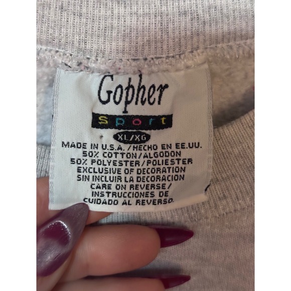 Gopher Sport XL Gray Crewneck Sweatshirt Teddy Bear Kitten Buffalo Plaid Graphic - Picture 2 of 6